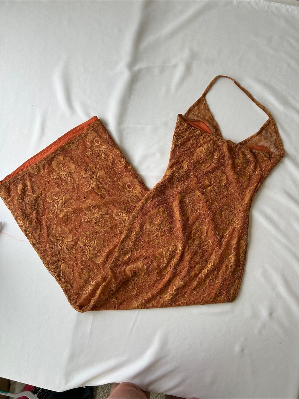 ASOS Rust-Orange Lace Halter Slip Dress - Picture 9 of 10